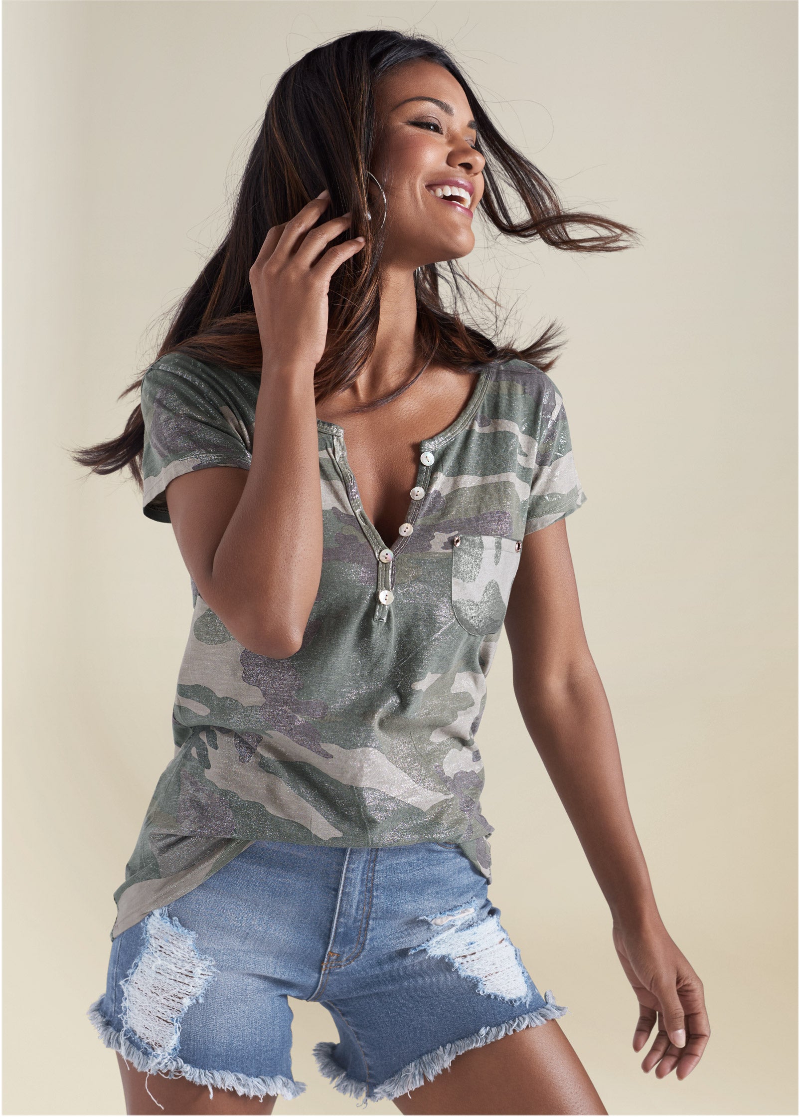 Camo Pocket Top - Olive Multi