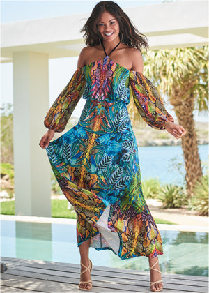 Printed Maxi Dress - Blue Multi - thumbnail-1