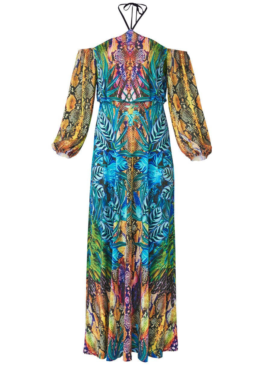 Robe longue imprimée - Bleu Multi