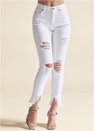 Triangle Hem Jeans - White - thumbnail-2