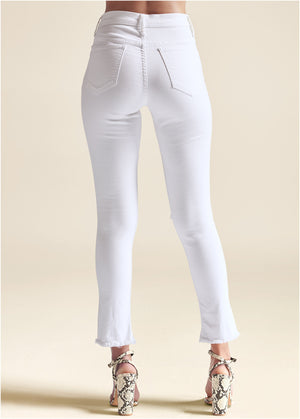 Triangle Hem Jeans - White - thumbnail-3