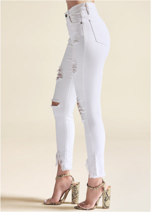 Triangle Hem Jeans - White - thumbnail-4