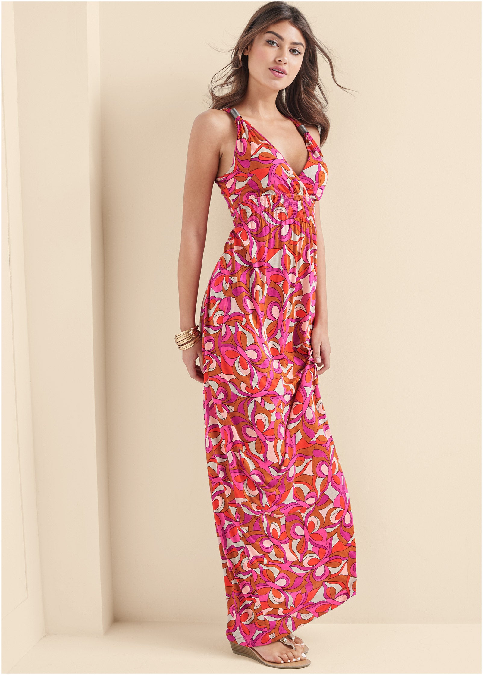 Robe longue à imprimé géométrique - Rose Multi