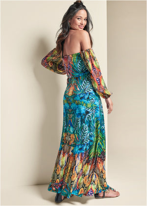 Printed Maxi Dress - Blue Multi - thumbnail-2