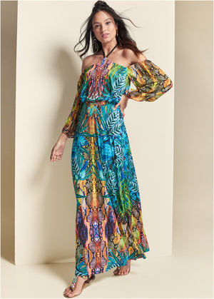 Printed Maxi Dress - Blue Multi - thumbnail-6