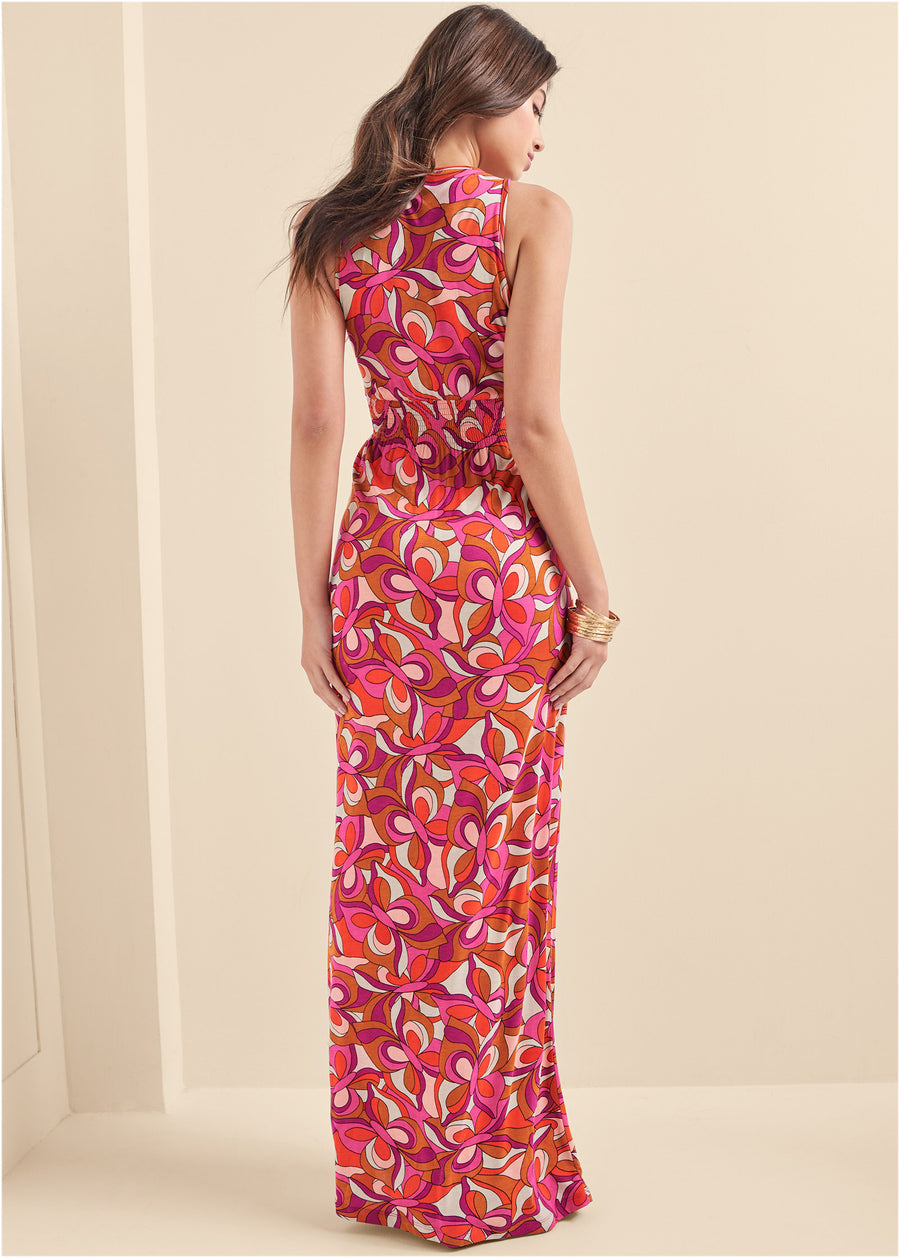 Robe longue à imprimé géométrique - Rose Multi