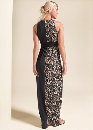 Leopard Detail Maxi Dress - Black Multi - thumbnail-2