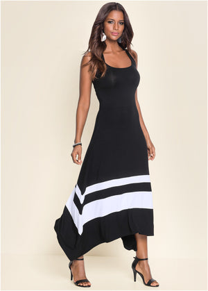 Color Block Maxi Dress - Black & White - thumbnail-6