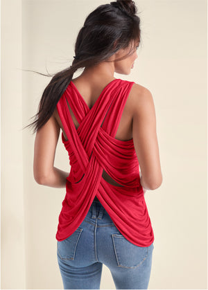 Crisscross Detail Top - Red - thumbnail-1