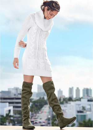 Cozy sweater dress - Off White - thumbnail-6