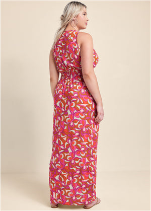 Geometric print maxi dress - Pink Multi - thumbnail-9