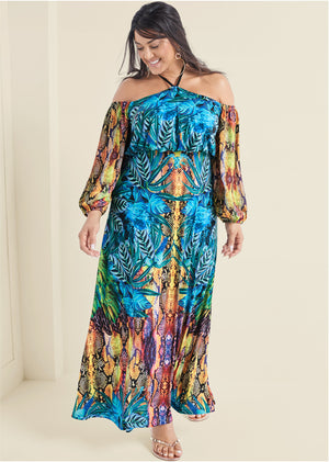 Printed Maxi Dress - Blue Multi - thumbnail-7