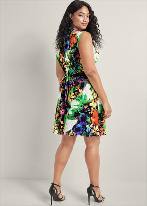 Floral Print Tie-Back Dress - Blue Multi - thumbnail-9