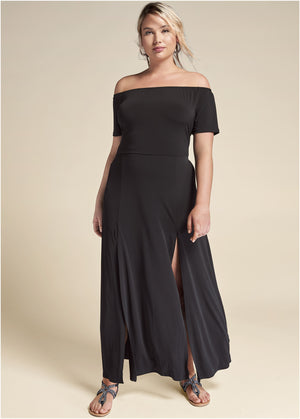 Slit Detail Maxi Dress - Black - thumbnail-6