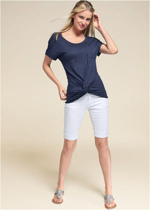 Twisted Knot Detail Tee - Navy - thumbnail-2