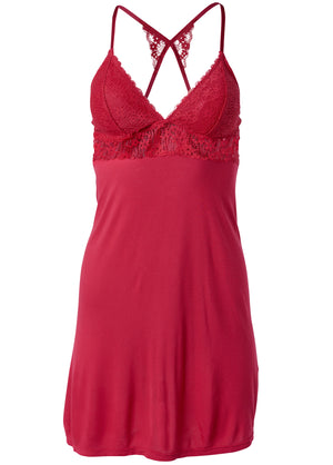 Lace detail nightie - Red - thumbnail-5