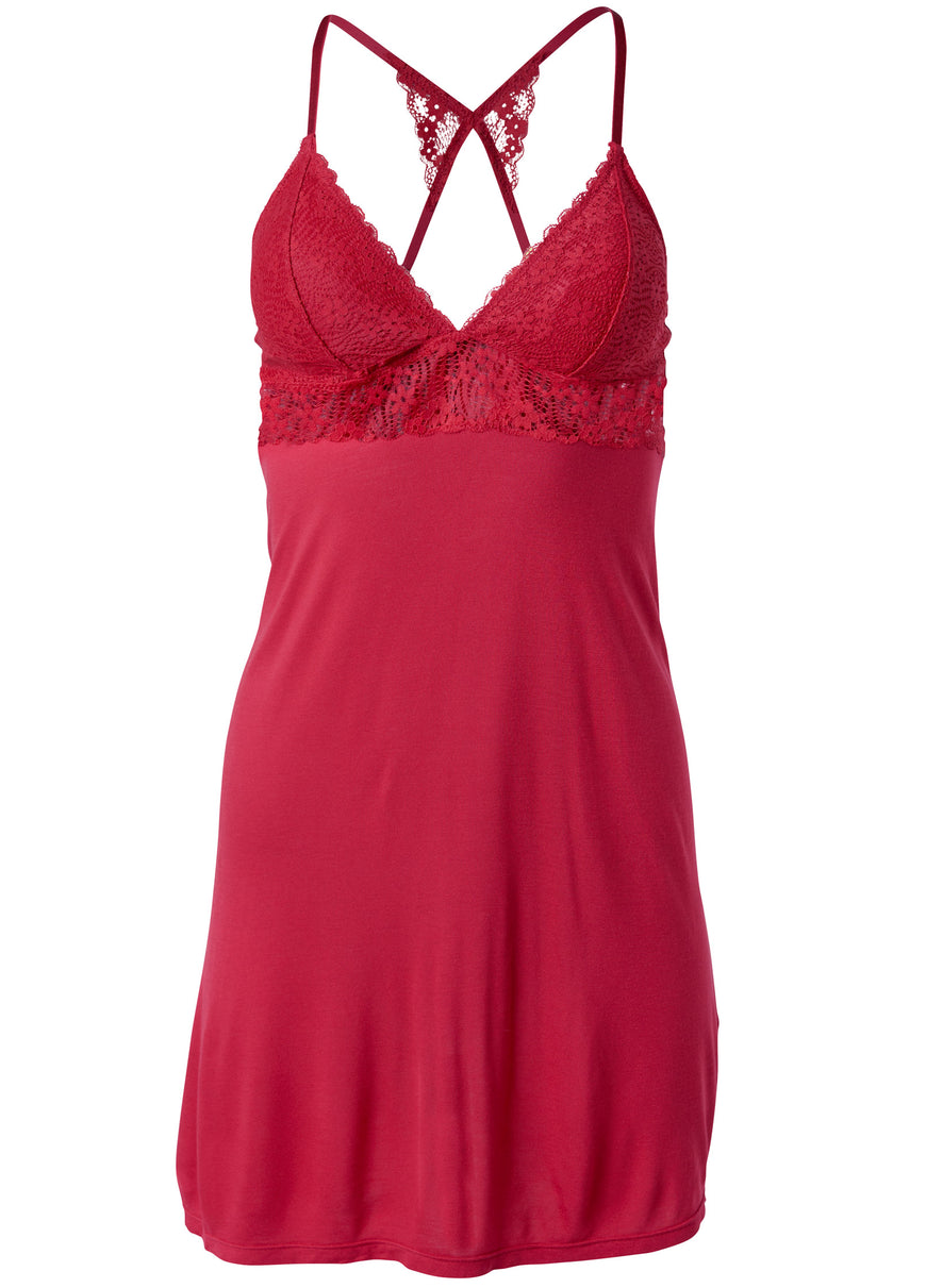 Lace Detail Nightie - Red