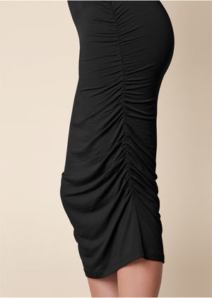 Long Sleeve Ruched Dress - Black - thumbnail-4