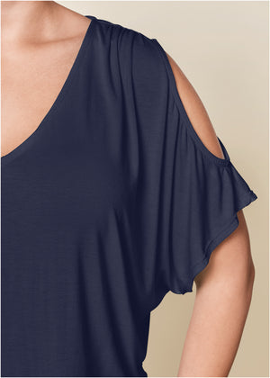 Cold-Shoulder V-Neck Top - Navy - thumbnail-10