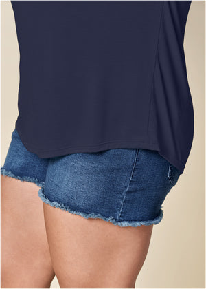 Cold-Shoulder V-Neck Top - Navy - thumbnail-11