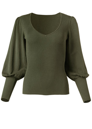 Pull manches bouffantes - Olive - thumbnail-5