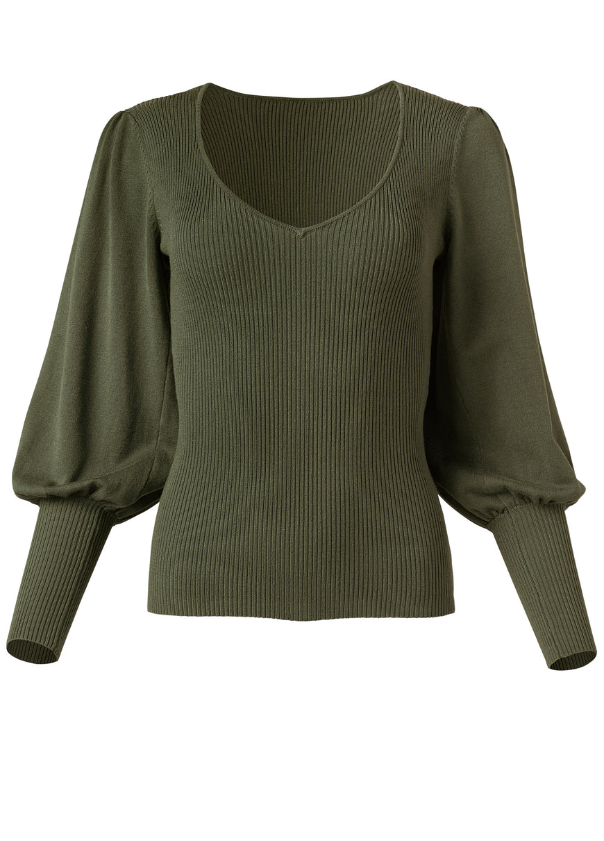 Pull manches bouffantes - Olive