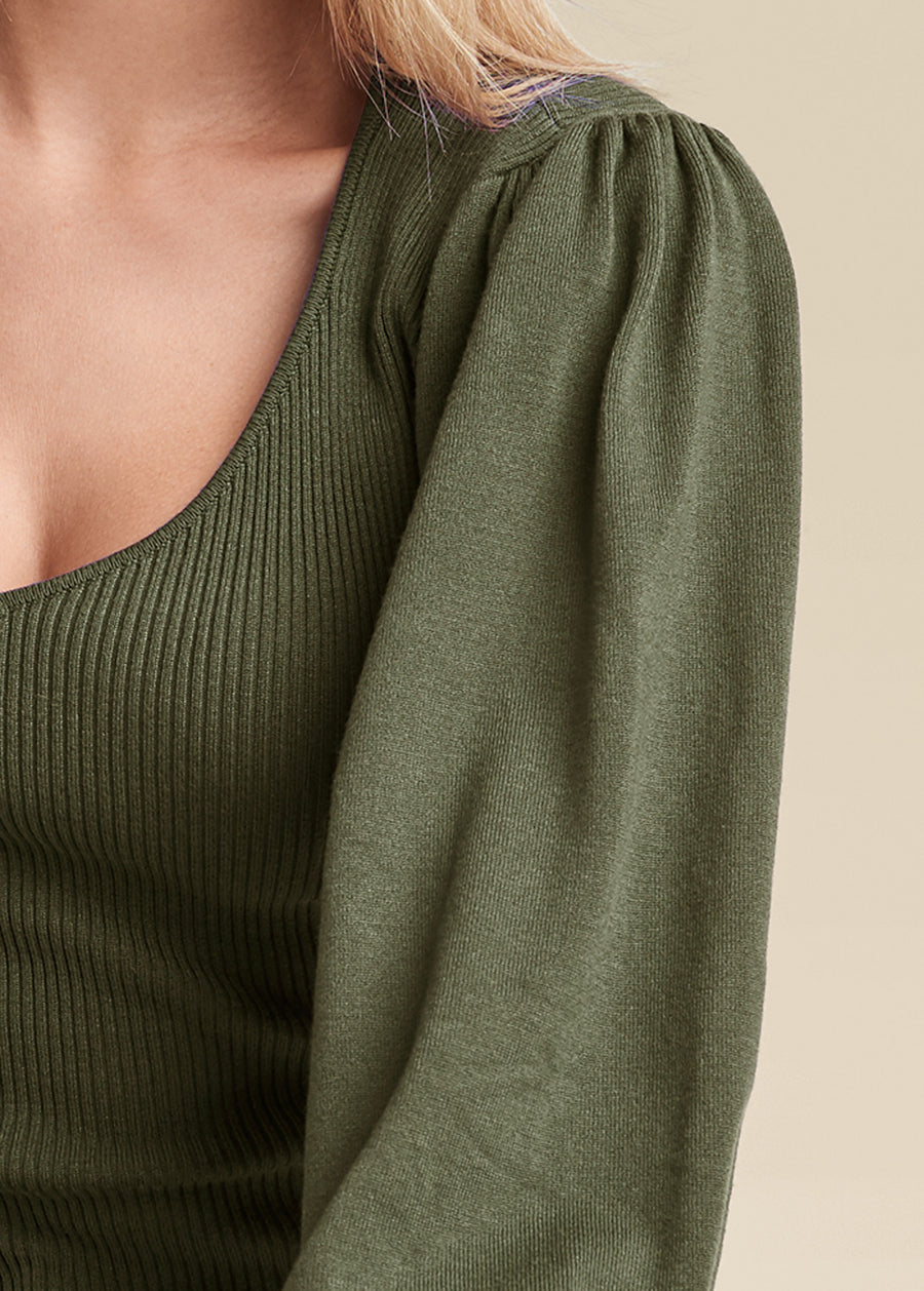 Pull manches bouffantes - Olive