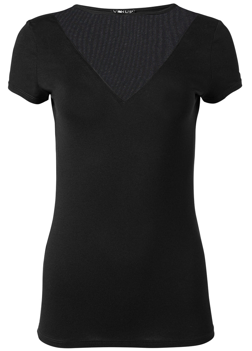 Top col V détail mesh - Noir