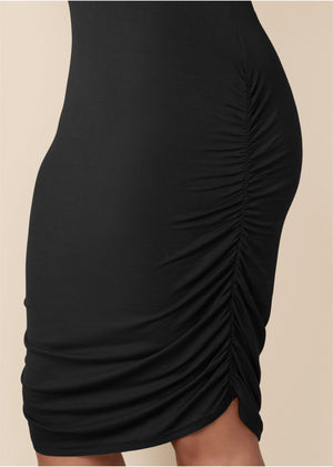 Long Sleeve Ruched Dress - Black - thumbnail-11