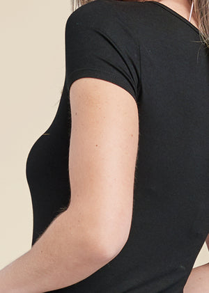 Mesh Detail V-Neck Top - Black - thumbnail-5