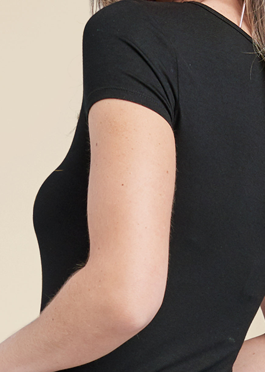 Mesh Detail V-Neck Top - Black