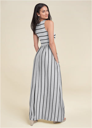 Casual maxi dress - Heather Grey & Black - thumbnail-2