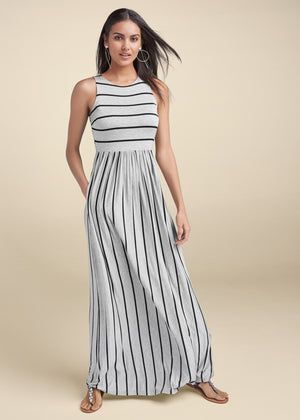 Casual Maxi Dress - Heather Grey & Black - thumbnail-1