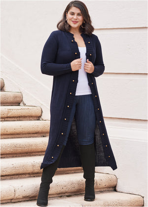 Tab Button Detail Duster - Navy - thumbnail-7