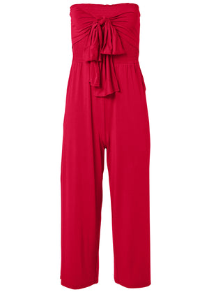 Smocked Tie-Front Jumpsuit - Red - thumbnail-5