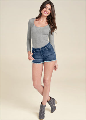 Jessica Cutoff Denim Shorts - Medium Wash - thumbnail-1