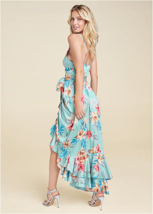 Floral print wrap dress - Aqua Multi - thumbnail-2