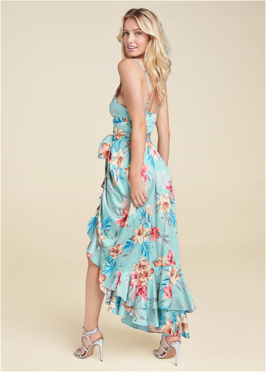 Floral print wrap dress - Aqua Multi