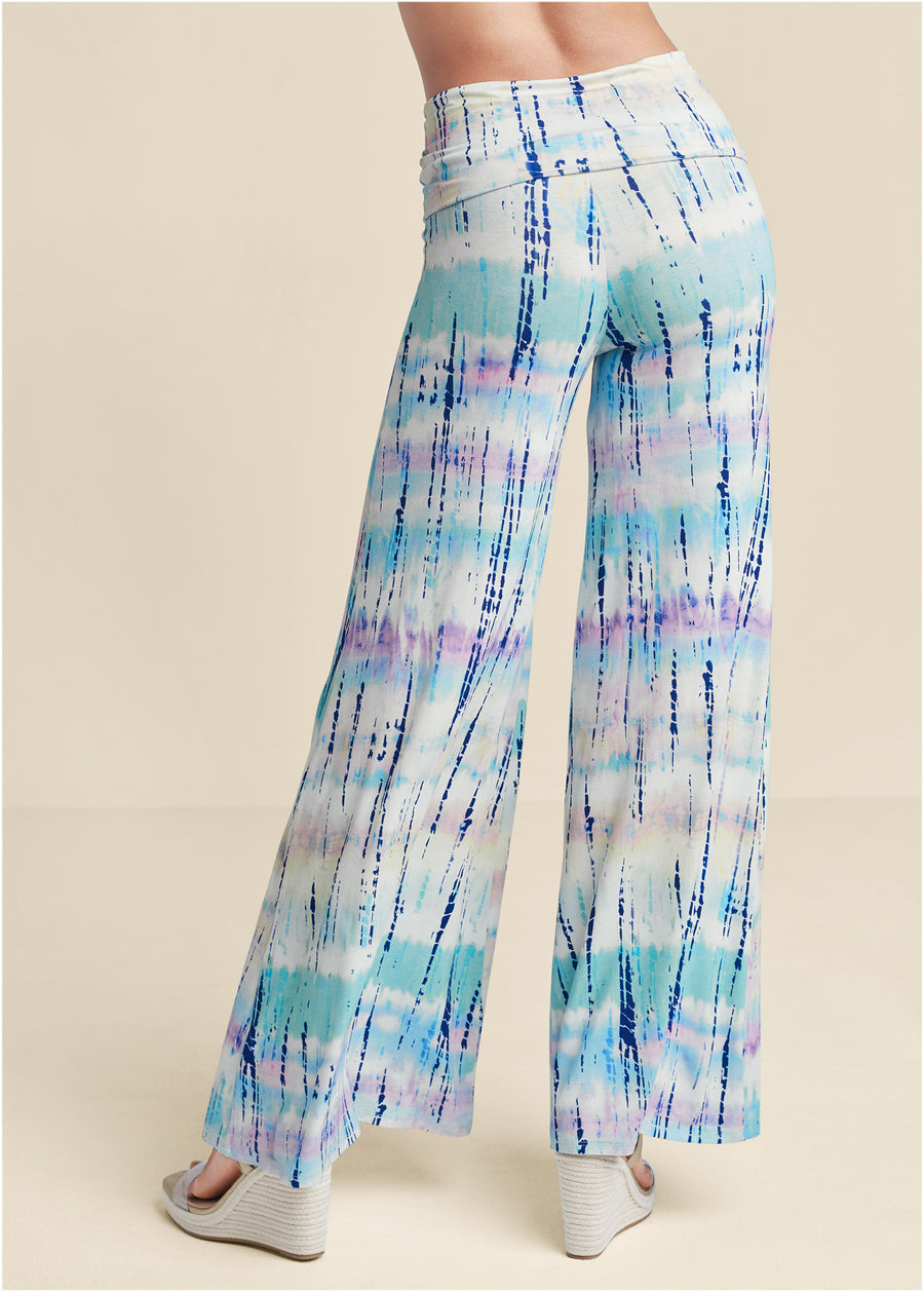 Tie Dye Fold Over Pants - White Multi