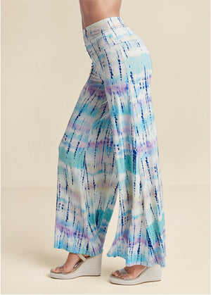 Tie Dye Fold Over Pants - White Multi - thumbnail-4