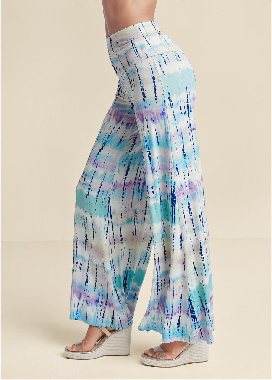 Tie Dye Fold Over Pants - White Multi