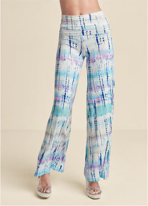 Tie Dye Fold Over Pants - White Multi - thumbnail-2