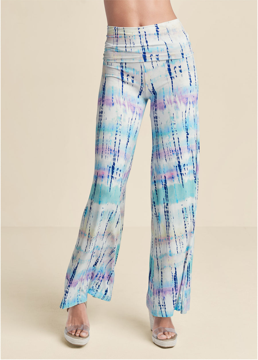 Tie Dye Fold Over Pants - White Multi