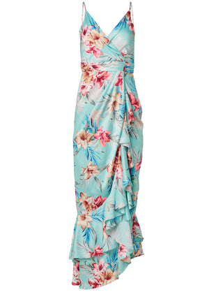 Floral Print Wrap Dress - Aqua Multi - thumbnail-5