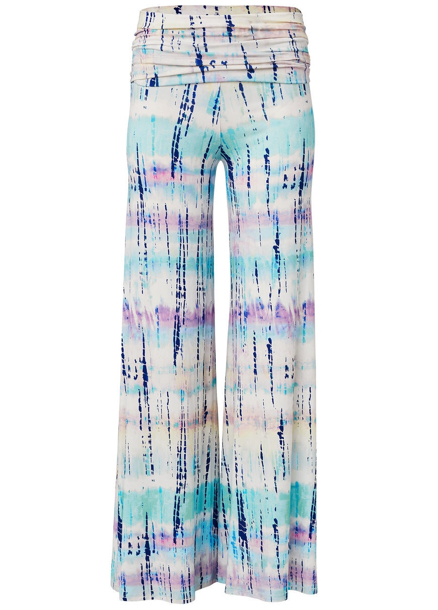 Tie Dye Fold Over Pants - White Multi