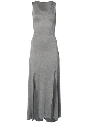 High Slit Casual Maxi Dress - Heather Grey - thumbnail-5