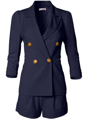 Blazer and shorts set - Navy - thumbnail-5