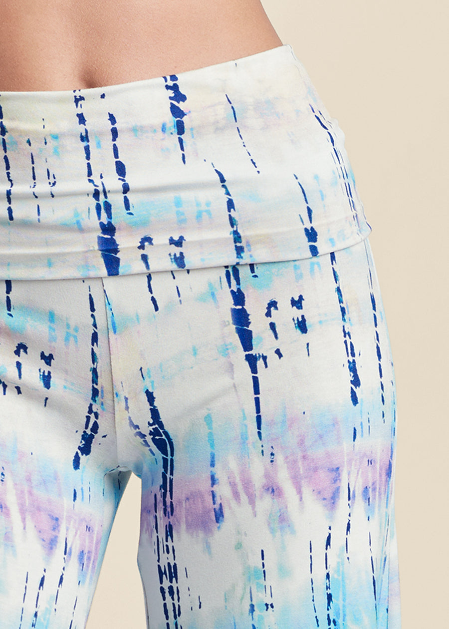 Tie Dye Fold Over Pants - White Multi