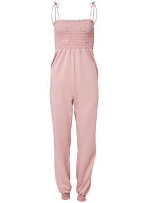 Smocked lounge jumpsuit - Heathered Pink - thumbnail-5