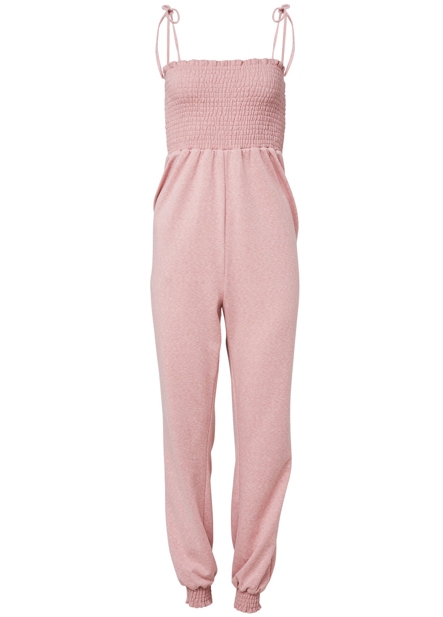 Smocked lounge jumpsuit - Heathered Pink